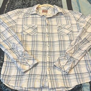 VINTAGE RED Plaid Blue and White Button Down Shirt